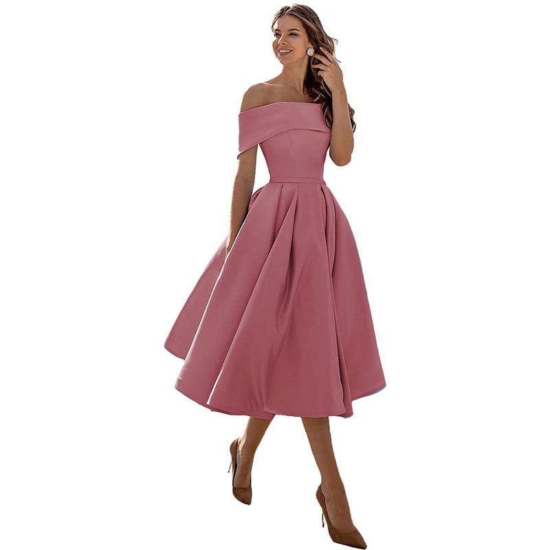 Off-shoulder & Figure-hugging Satin Party Dress for Women – Mirella