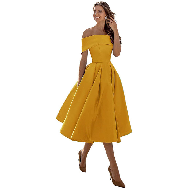 Off-shoulder & Figure-hugging Satin Party Dress for Women – Mirella