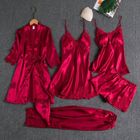 5-piece satin sleep set with lace for women – Liora