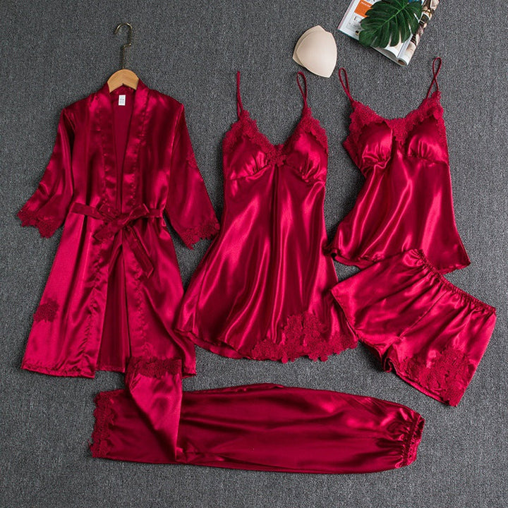 5-piece satin sleep set with lace for women – Liora
