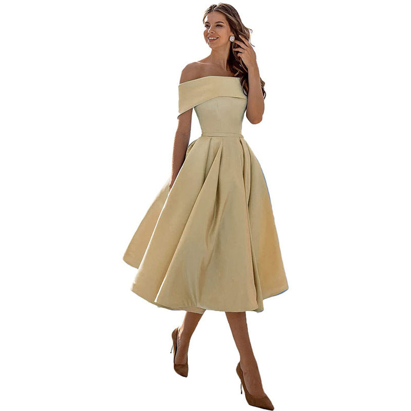 Off-shoulder & Figure-hugging Satin Party Dress for Women – Mirella