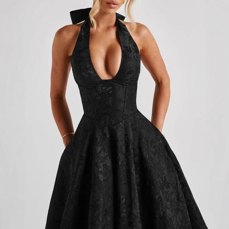 Vestido de cóctel estilo A para mujer con escote en V profundo – Liora