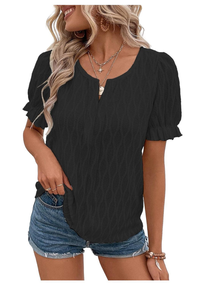 Luftiges & Stilvolles Damen Puffarm-Shirt mit Spitzenakzent – Noemi