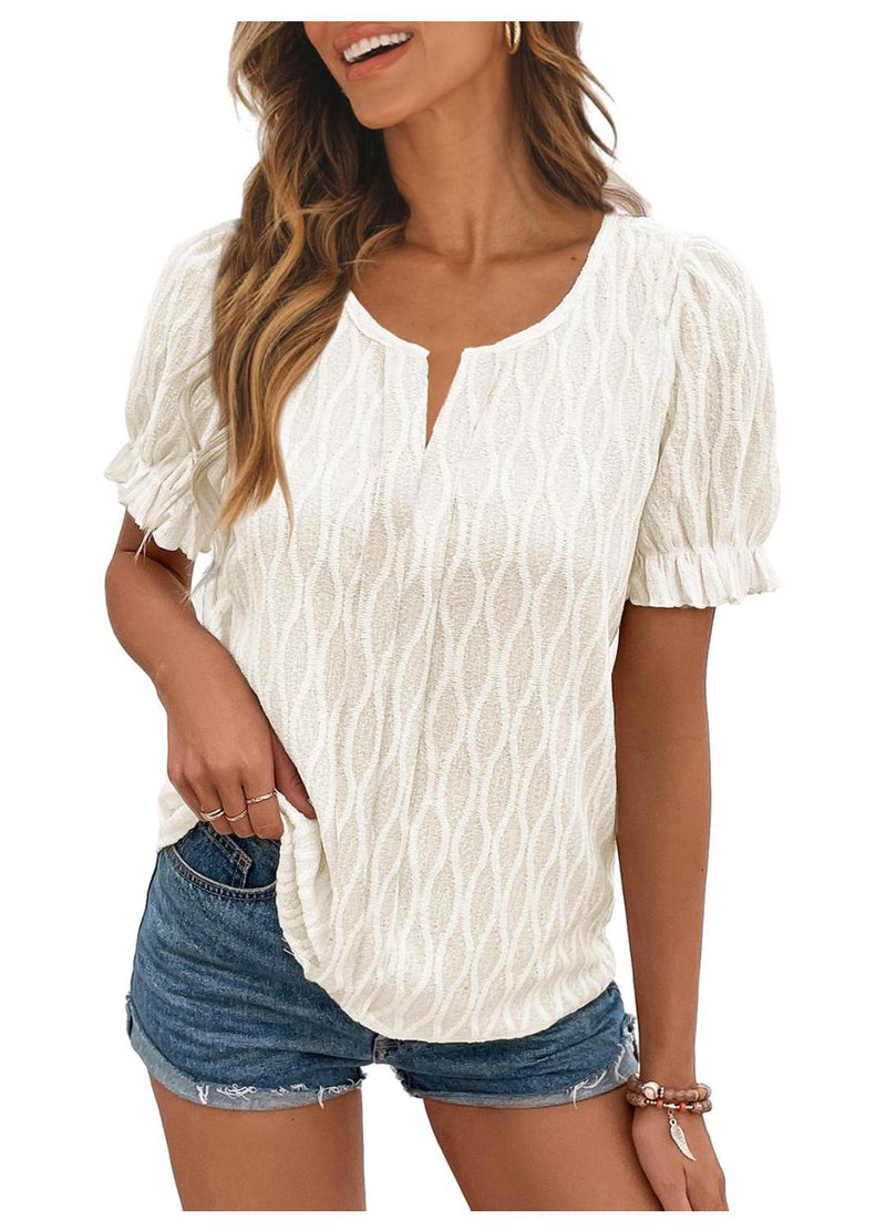 Luftiges & Stilvolles Damen Puffarm-Shirt mit Spitzenakzent – Noemi