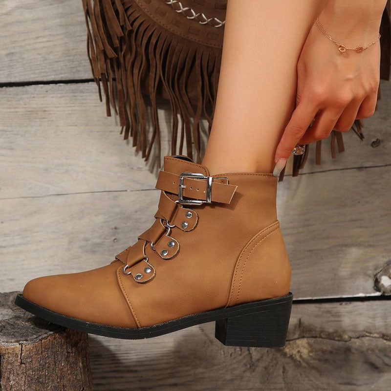 Women's ankle boots with block heel in vintage look – Yolisa