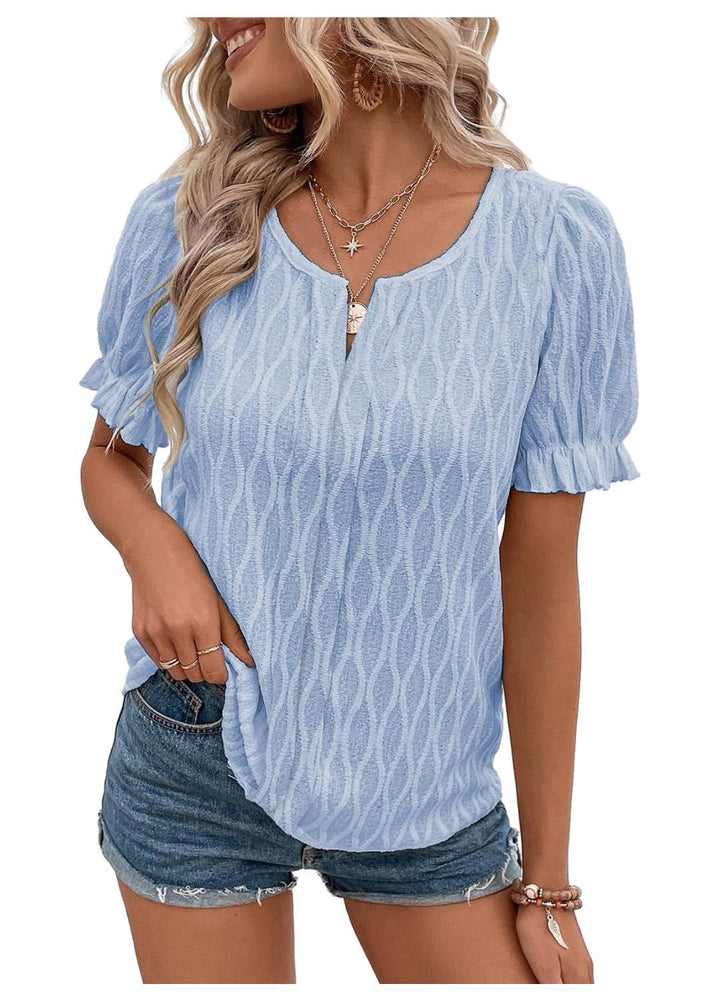 Luftiges & Stilvolles Damen Puffarm-Shirt mit Spitzenakzent – Noemi