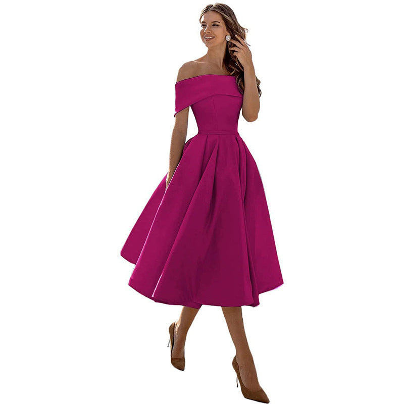Off-shoulder & Figure-hugging Satin Party Dress for Women – Mirella
