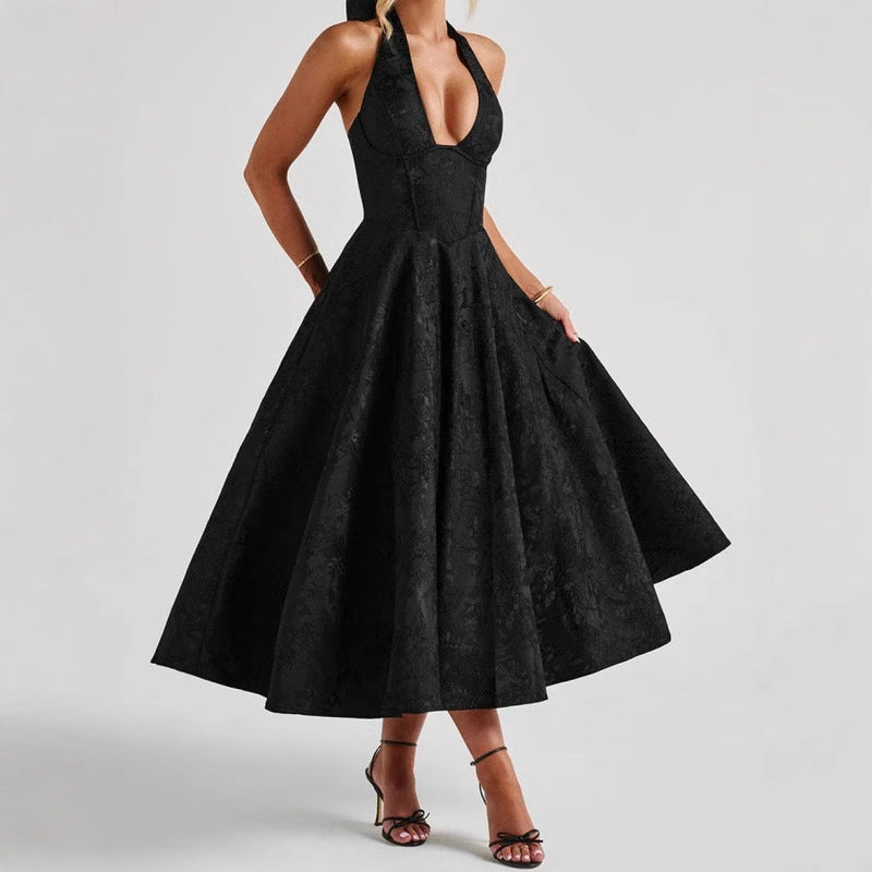 Vestido de cóctel estilo A para mujer con escote en V profundo – Liora