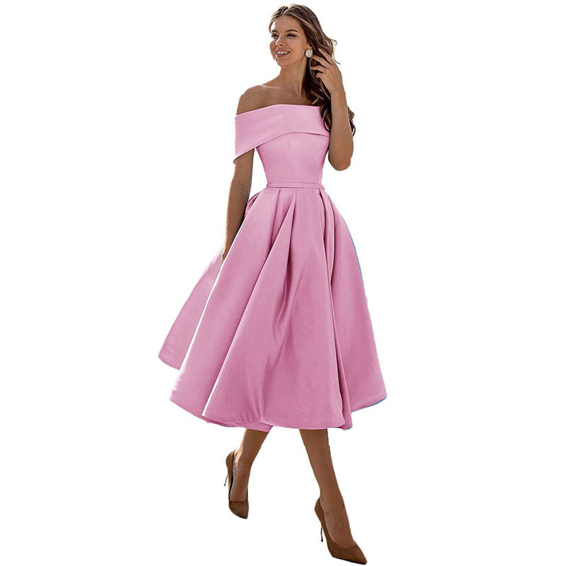 Off-shoulder & Figure-hugging Satin Party Dress for Women – Mirella