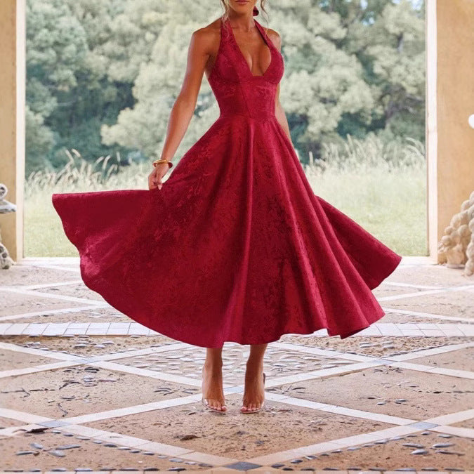 Vestido de cóctel estilo A para mujer con escote en V profundo – Liora