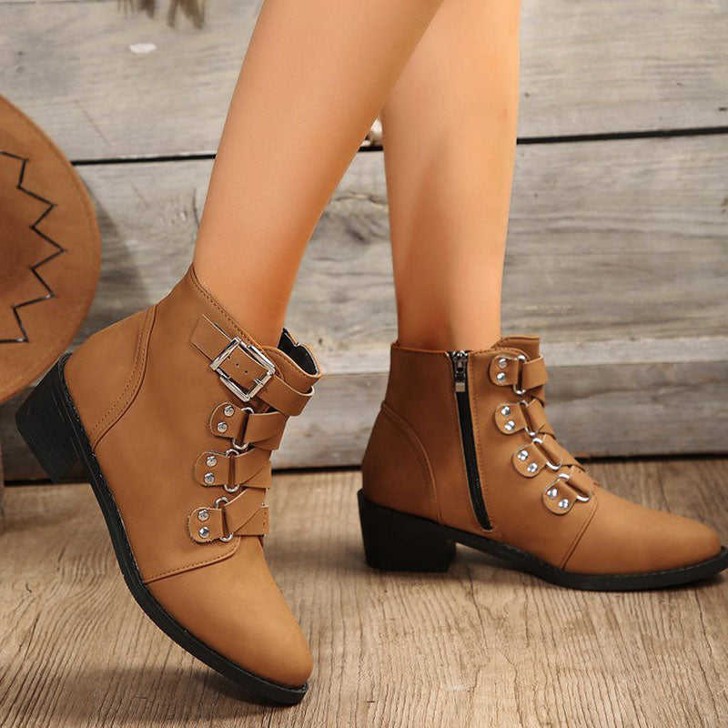 Women's ankle boots with block heel in vintage look – Yolisa