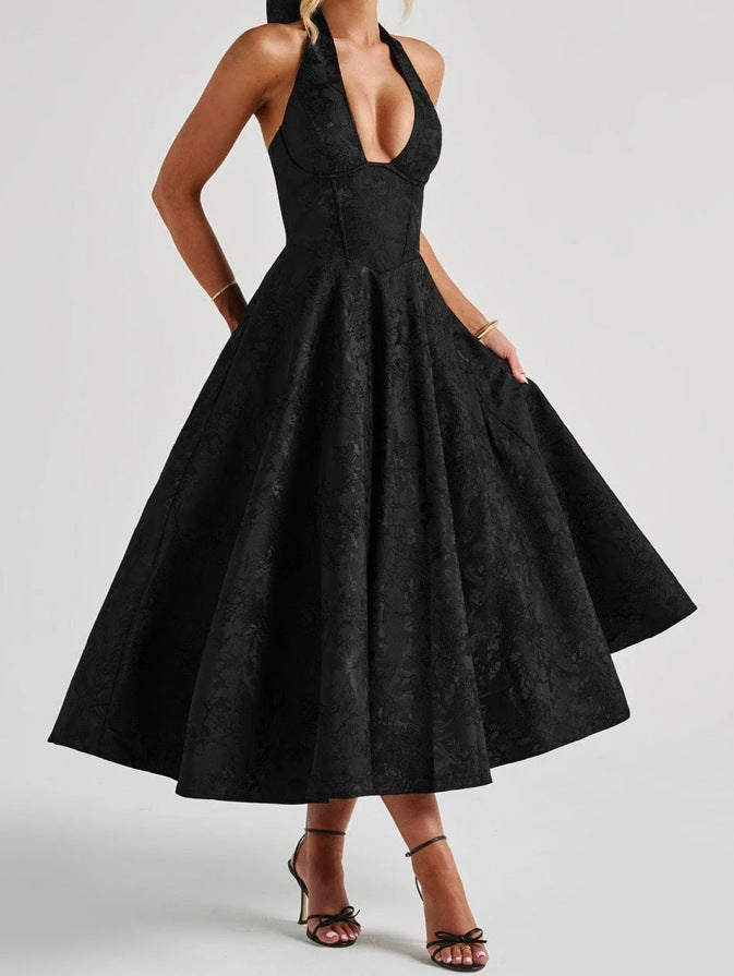 Vestido de cóctel estilo A para mujer con escote en V profundo – Liora