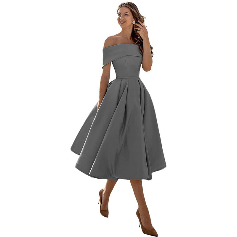 Off-shoulder & Figure-hugging Satin Party Dress for Women – Mirella