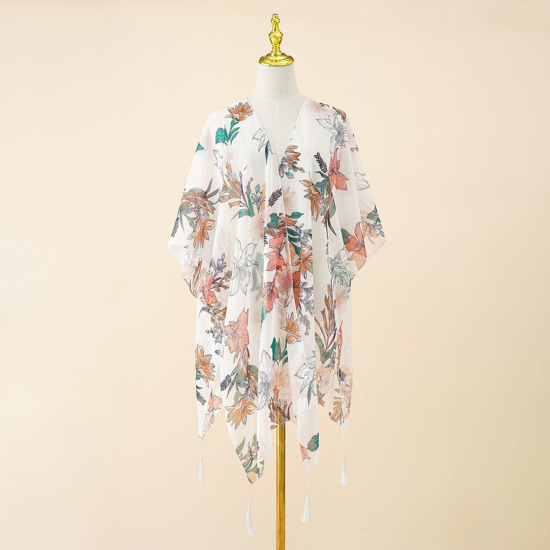 Kimono con estampado de flores y flecos – Liora