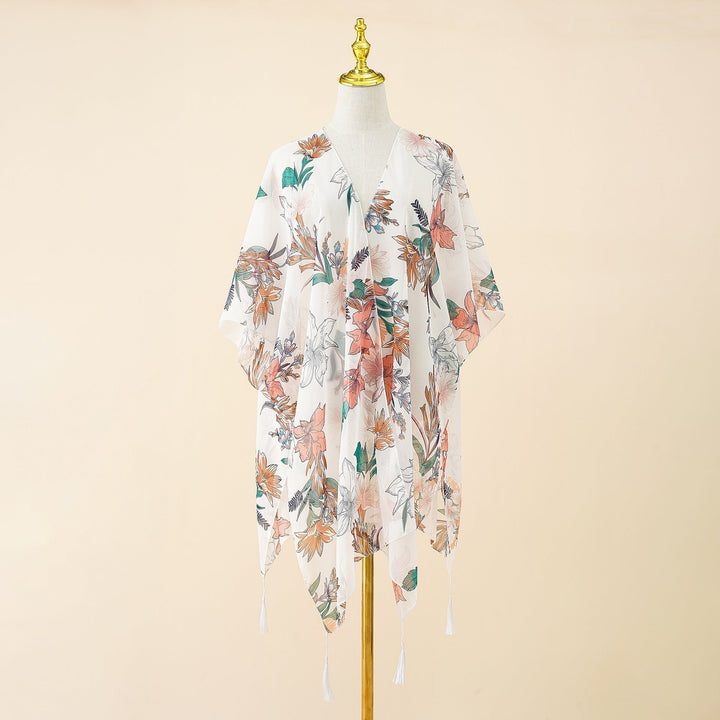 Kimono con estampado de flores y flecos – Liora