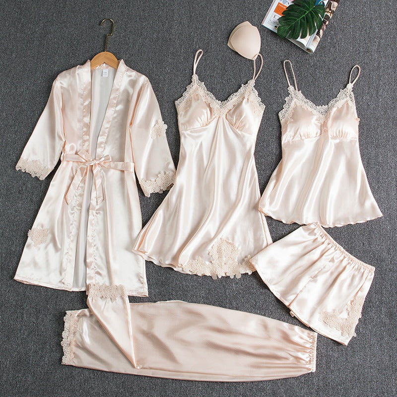 5-piece satin sleep set with lace for women – Liora