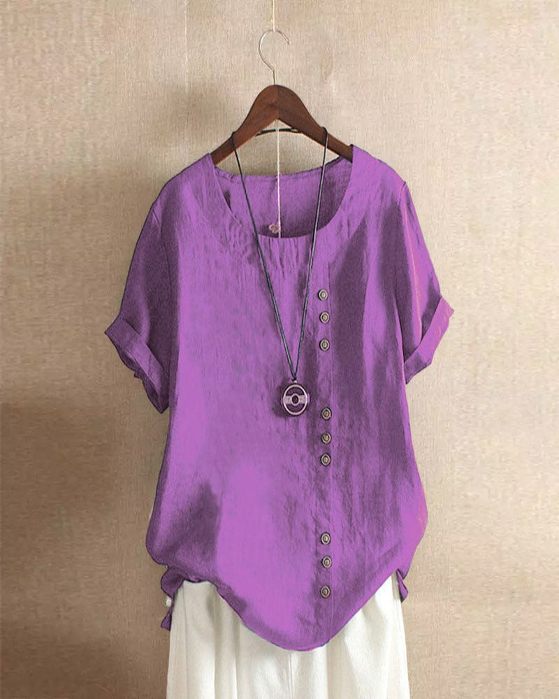 Casual short-sleeve blouse with round neckline – Nora