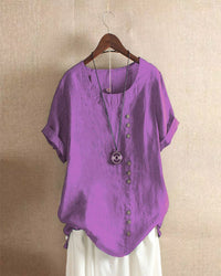 Casual short-sleeve blouse with round neckline – Nora