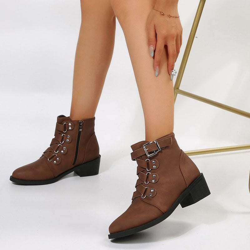 Women's ankle boots with block heel in vintage look – Yolisa