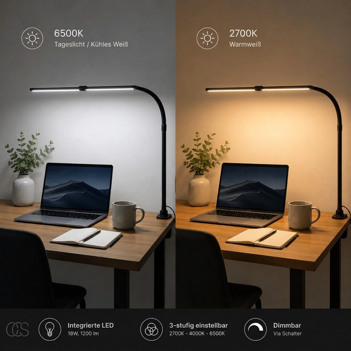 Dimmbare Schreibtischlampe - 3 Lichtfarben & verstellbares Design