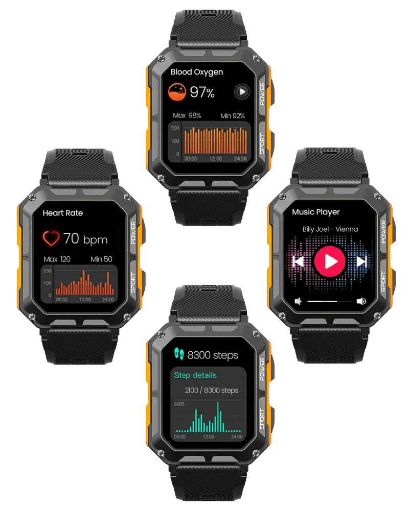 Robust smartwatch med pulsmåler og skridttæller - EnduranceX