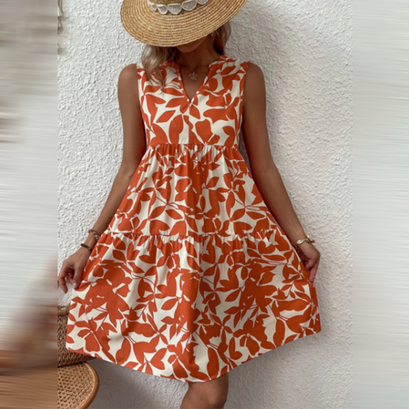 Boho summer dress with print and V-neck – Yalina