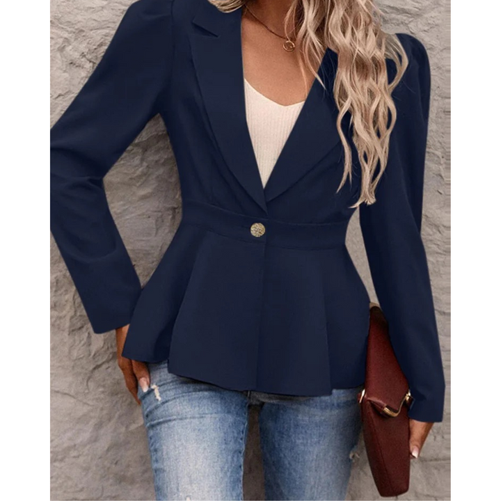 Ensfarvet dameblazer med ribbet krave – Liana