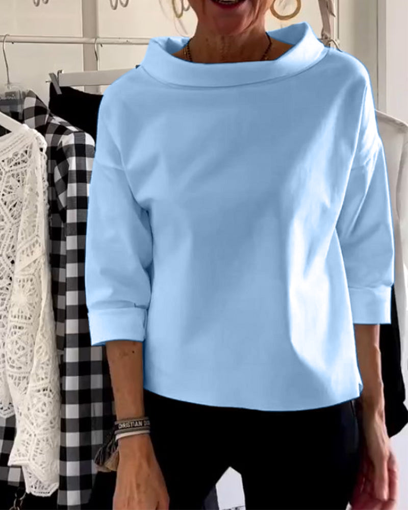 Blusa de otoño para mujer con cuello alto y mangas 3/4 – Mireille