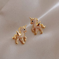 Cute Golden Unicorn Cubic Zirconia Earrings – Celestia