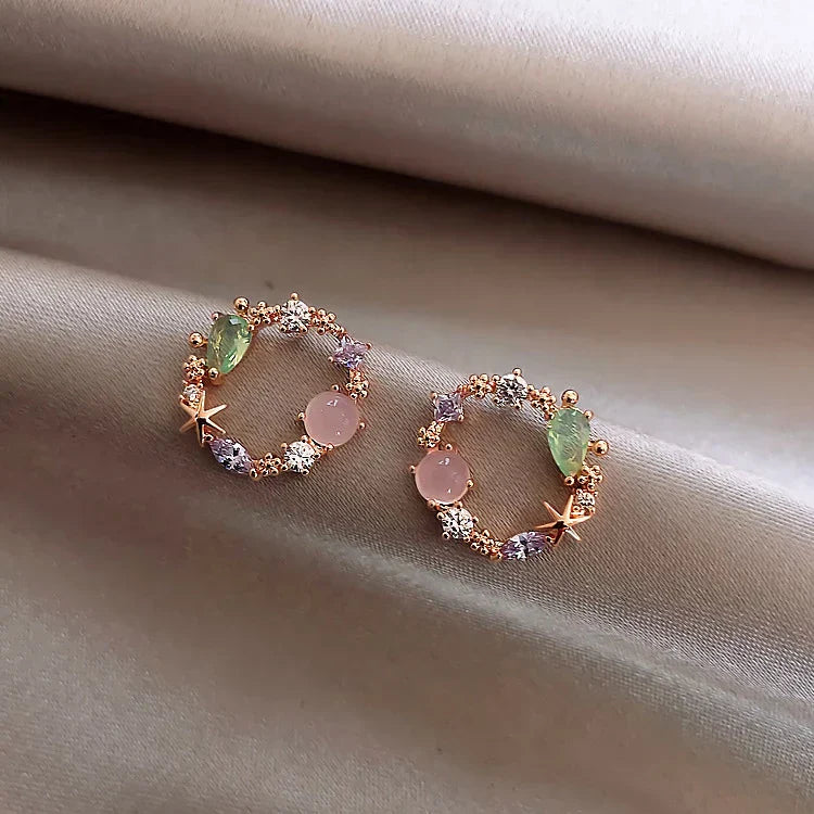 Pendientes de flores con circonita en oro - Isabella