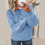 Damenpullover aus blauer Wolle, Strickmuster, lange Ärmel, modisch, bequem.