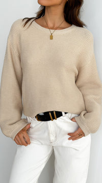 Beige strikket damepullover - Isabella