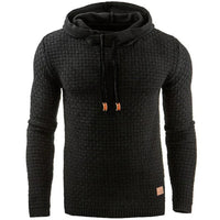 Schwarzer Strickpullover mit Kapuze, Herrenmode, warm, stilvoll, Winterkleidung, Baumwolle.