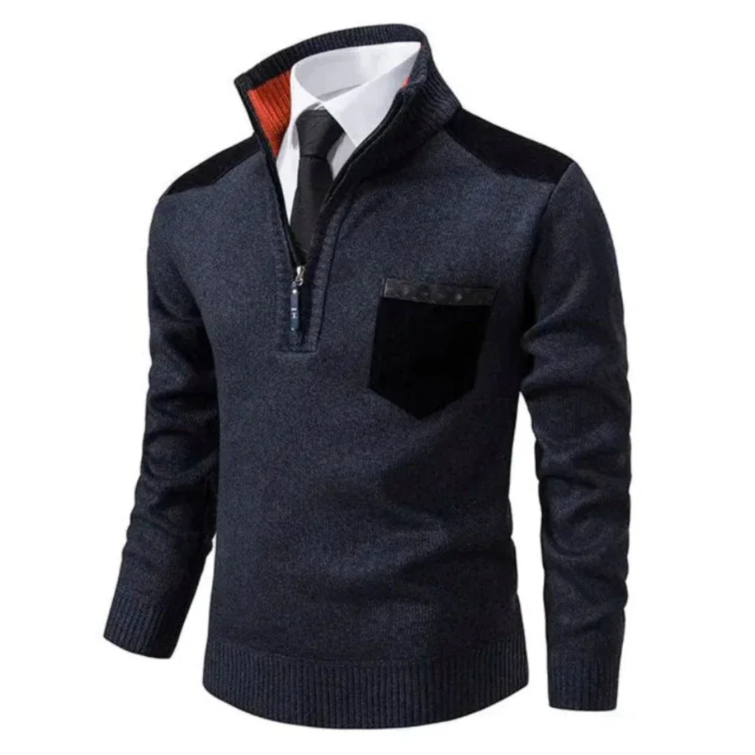 Men's Sweater with Edge Zipper Neck and Long Sleeve – Cedric