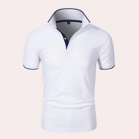 Weißes Herren-Poloshirt, kurzärmelig, Baumwolle, klassischer Kragen, Freizeitmode.