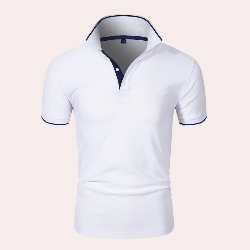 Weißes Herren-Poloshirt, kurzärmelig, Baumwolle, klassischer Kragen, Freizeitmode.