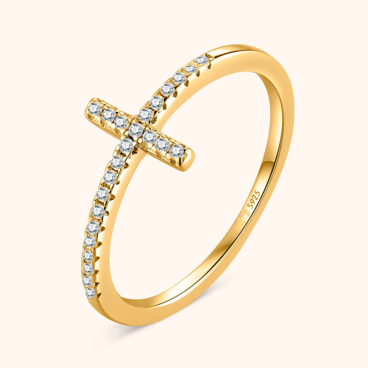 Stylish Ring with Cubic Zirconia Cross – Faith