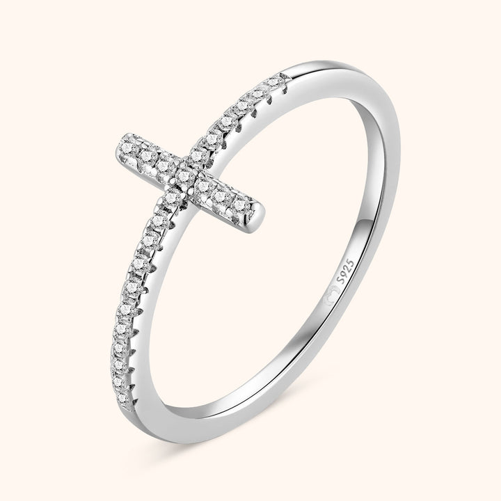 Stylish Ring with Cubic Zirconia Cross – Faith