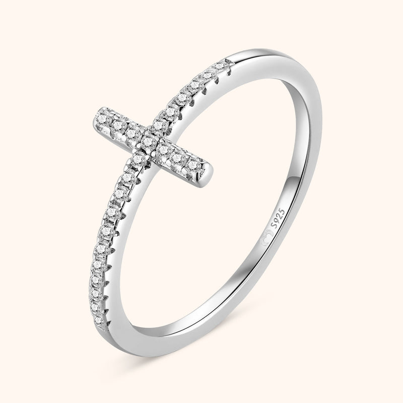 Stylish Ring with Cubic Zirconia Cross – Faith