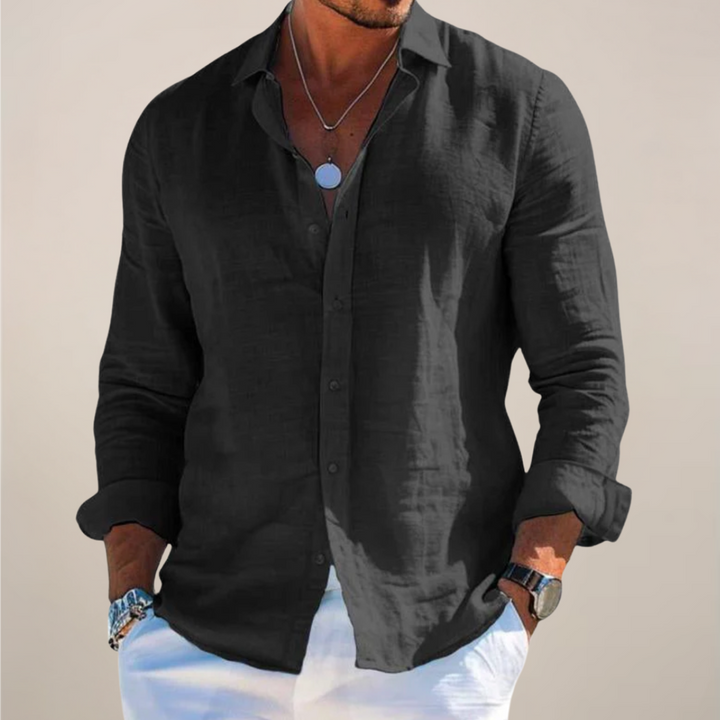 Relaxed Men's Linen Shirt with Button Front and Long Sleeves 4