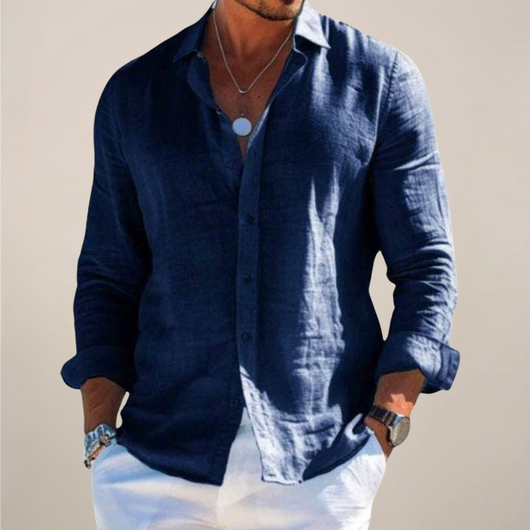 Relaxed Men's Linen Shirt with Button Front and Long Sleeves 5