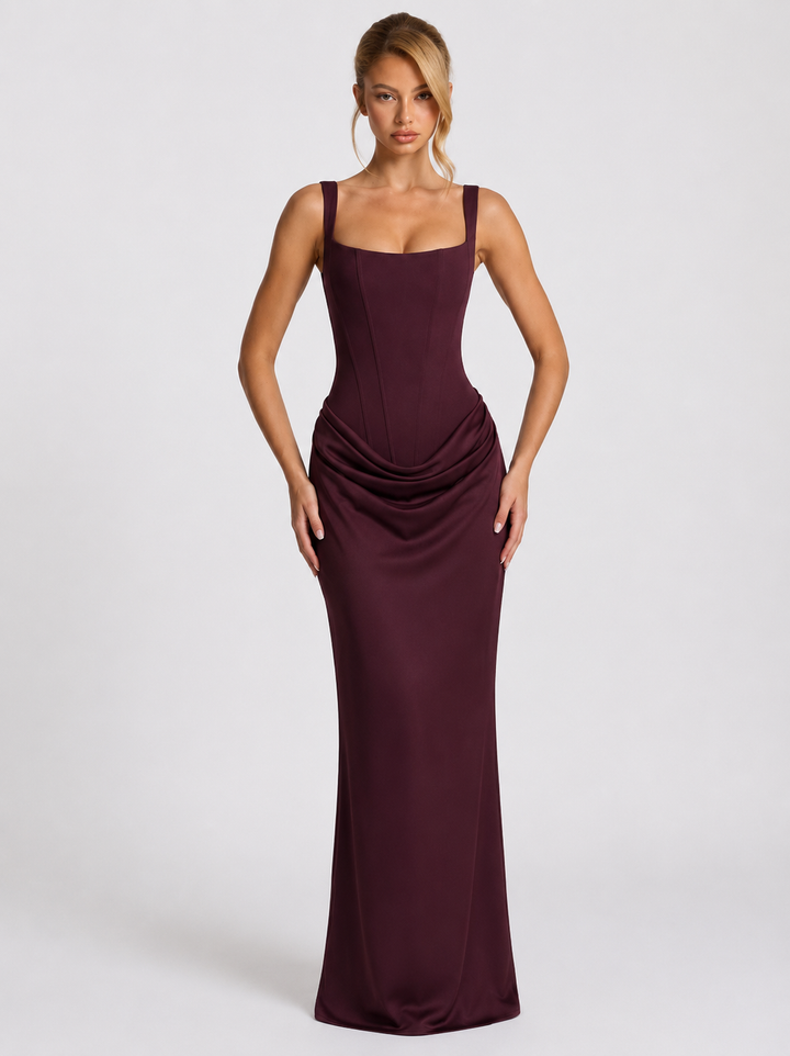 Corset Maxi Dress with Draped Skirt and Lace-Up Back 16