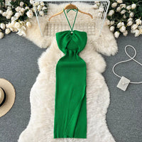 Trendy backless maxi knit dress with side slit for women (one size) – Liora