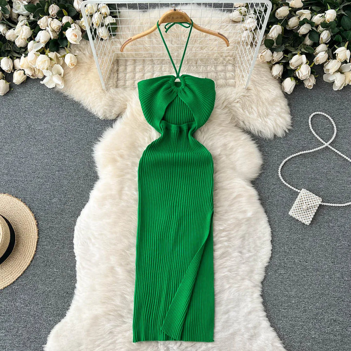 Trendy backless maxi knit dress with side slit for women (one size) – Liora