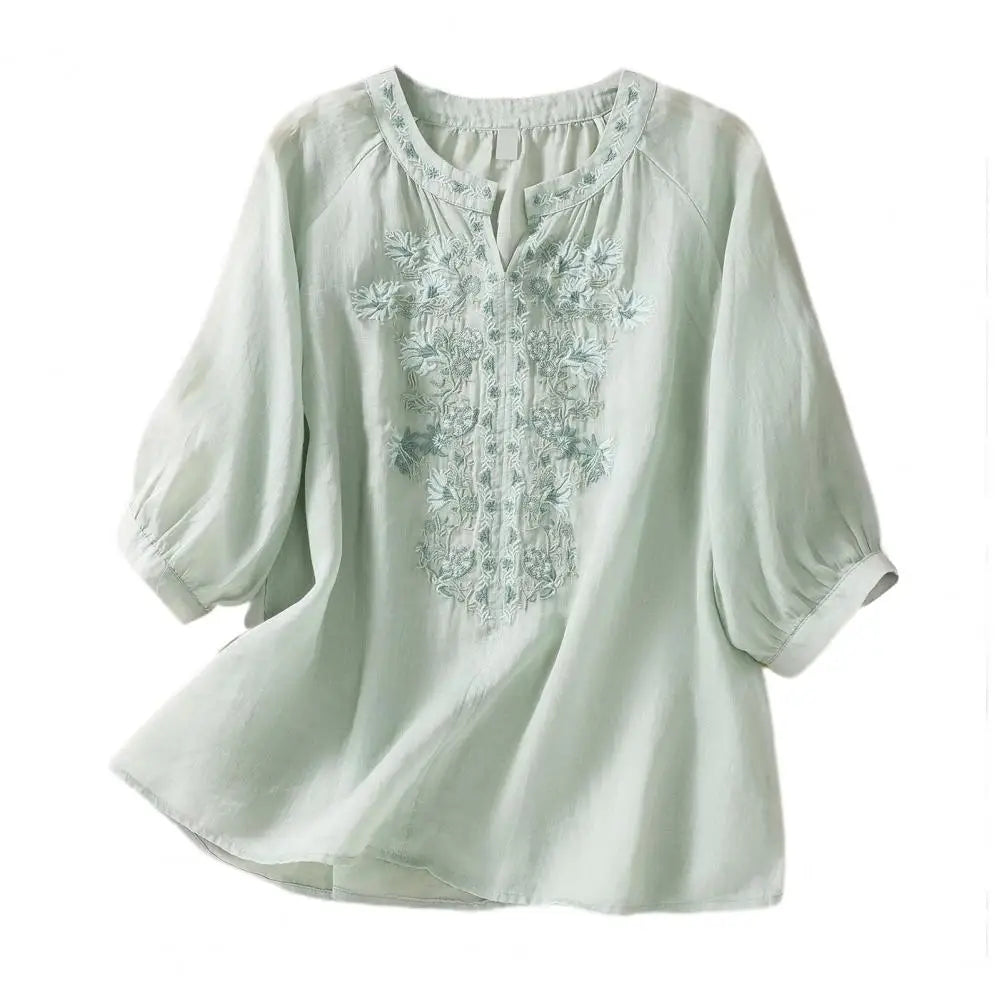Embroidered Women's Summer Blouse made of Cotton – Ysolde