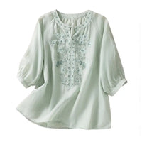Embroidered Women's Summer Blouse made of Cotton – Ysolde