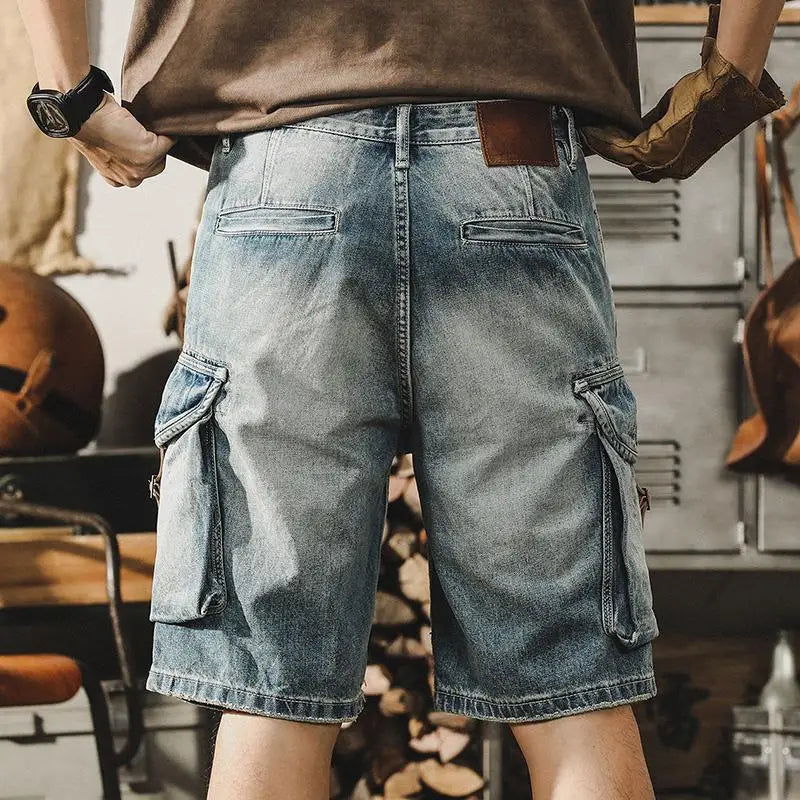 Herre Denim Cargo Bermuda i retro motorcykelstil – Ronex