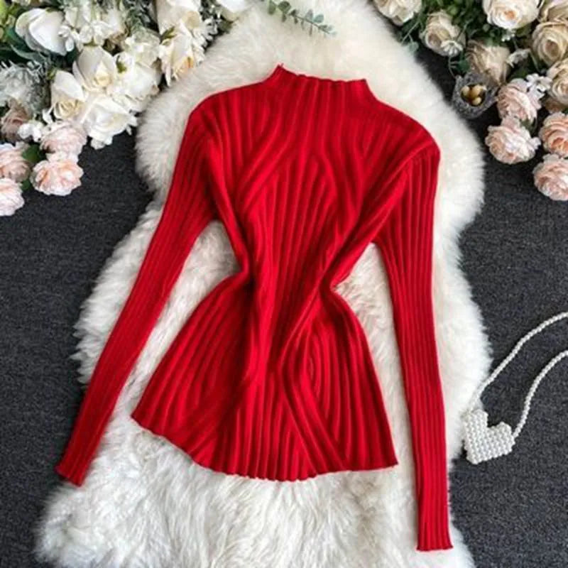 Women's knitted sweater with turtleneck and long sleeves – Elodie