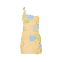 Yellow Crocheted Summer Mini Dress with Floral Embroidery for Women – Nari