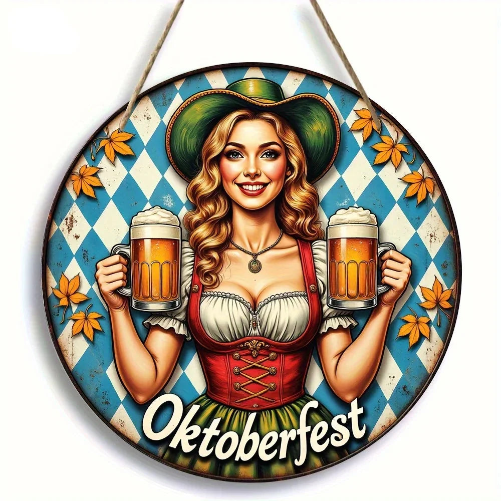Rund vægdekoration „Oktoberfest-pige“ (20 cm) – BierMaid Art Oktoberfest 2025